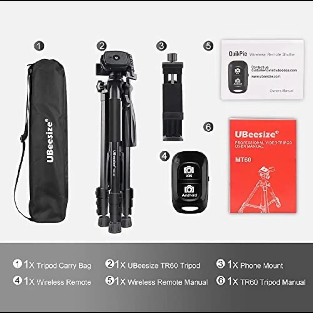 Ubeesize 17.6” - 60” Tripod w/ Remote For Taking Pictures IOS&Android